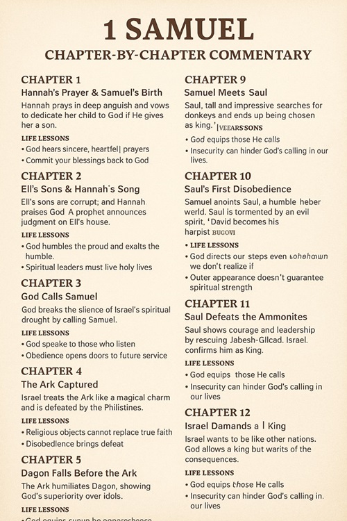 1 Samuel commentary Chapter-wise commentary and lessons
